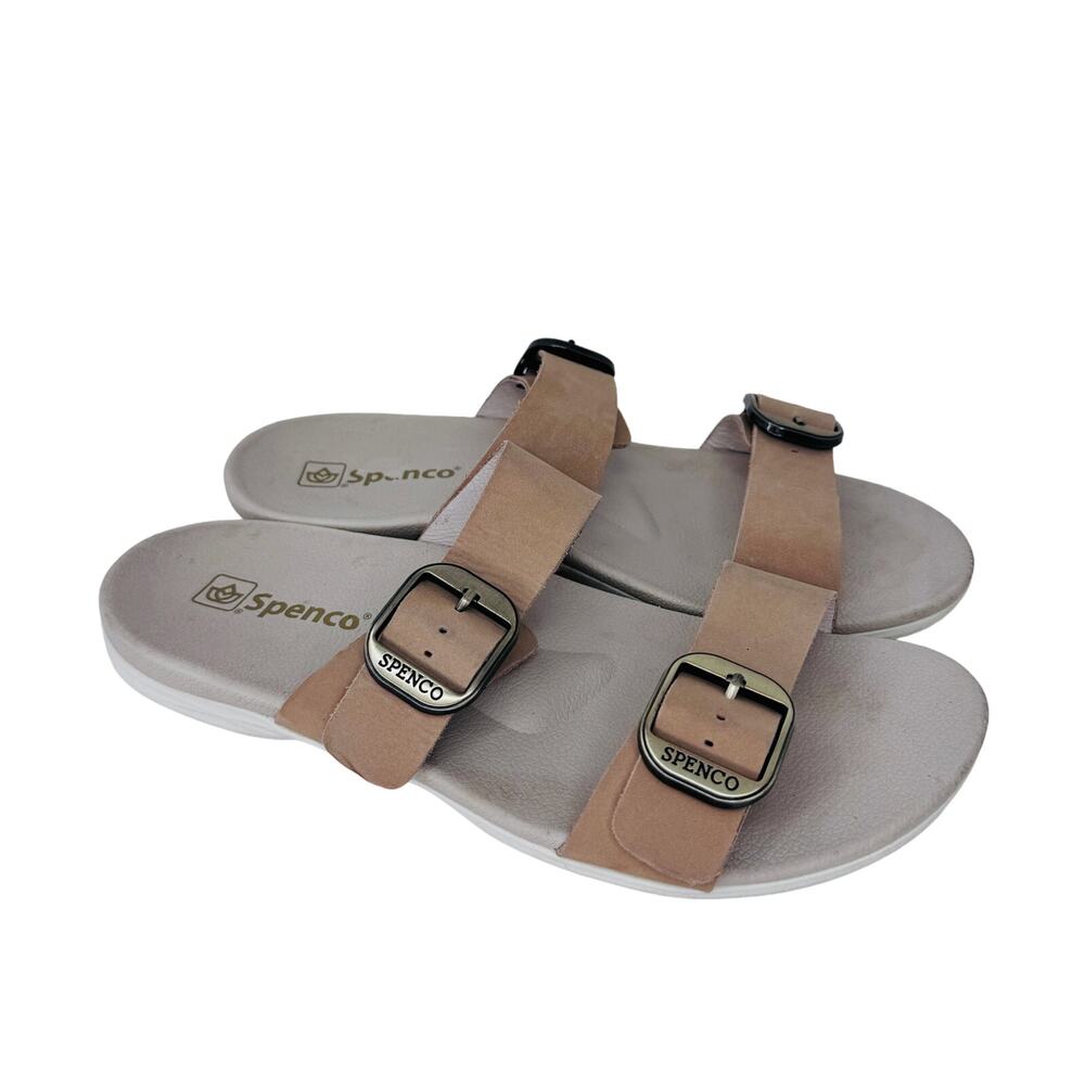 Spenco Crista Slide Sandals Orthotic Buckle Strap Leather Tan Womens Size 10‎ D